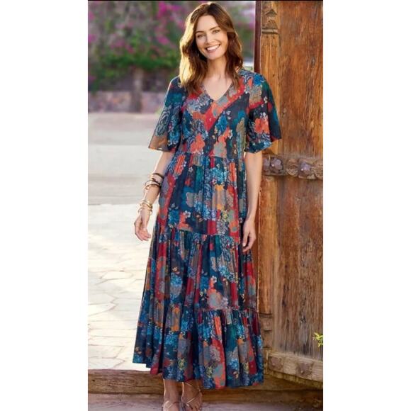 SOFT SURROUNDINGS Mirabelle Floral Romantic Artsy Boho Tiered Maxi Dress - Picture 1 of 13